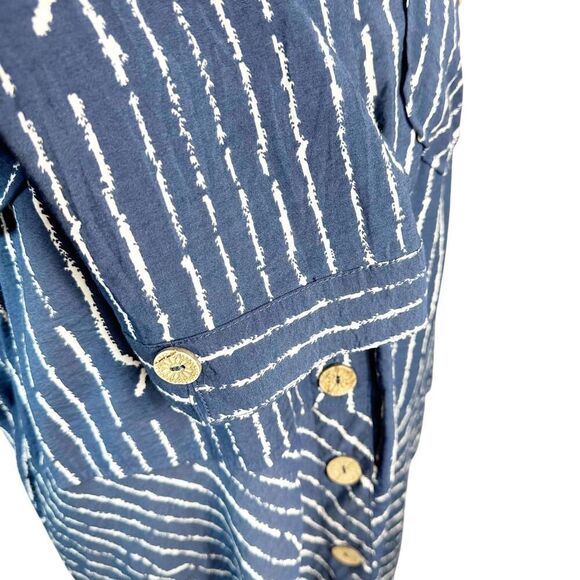 John Mark Blue Striped Tunic Artsy Boho Asymmetrical Accents Wire Collar Size M - Picture 5 of 9